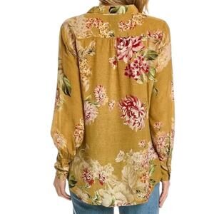 Johnny Was Vintage Rose Yrene Silk Button Up Shirt Mustard Yellow Gold Medium M